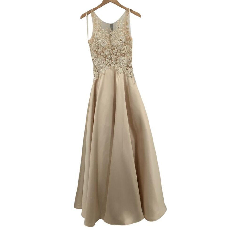 Basix Black Label Plunge Back Evening Gown Dress Cream 2